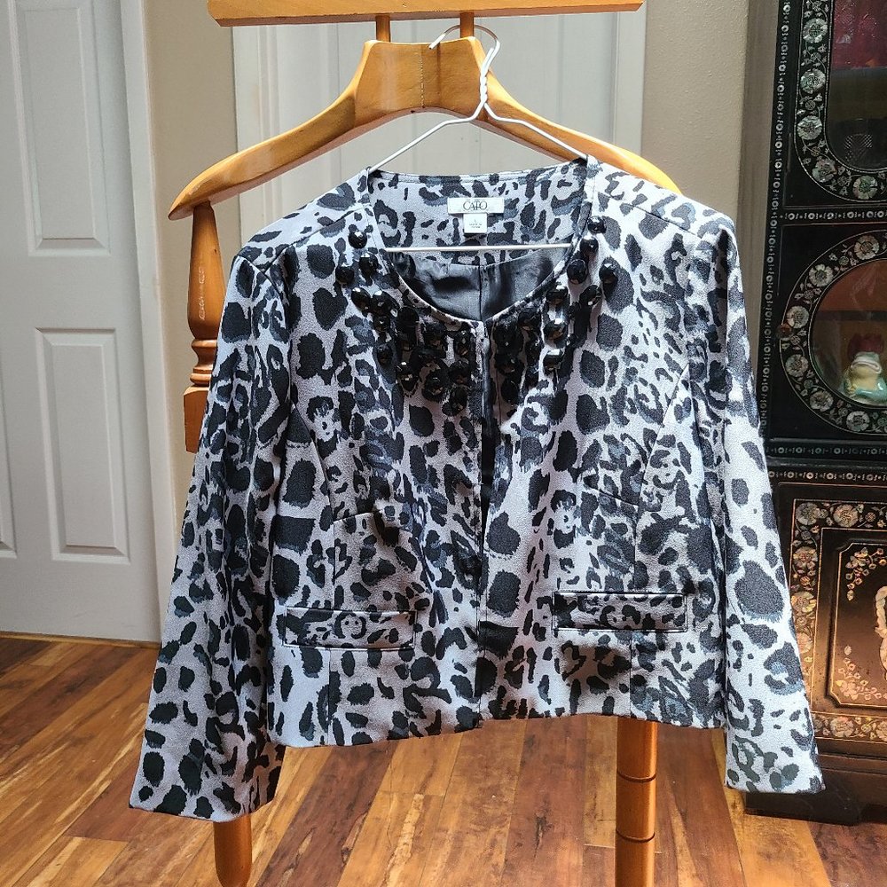 Cato, L, gray and black animal print jacket